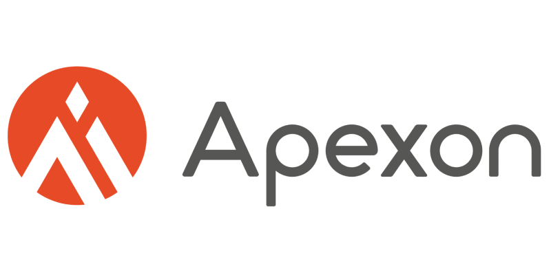 2Logo of Apexon featuring a stylized orange circle with white geometric shapes and the company name in gray text.