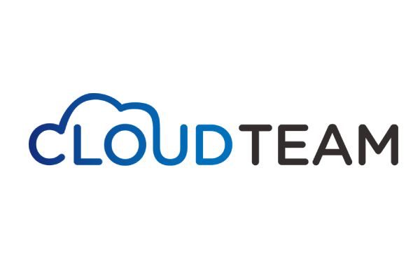 Logo of CLOUD TEAM with blue and black text, featuring a cloud outline incorporated into the word 'CLOUD'.