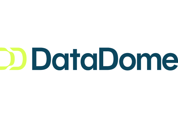 "DataDome logo with green and blue text and a stylized double 'D' icon."