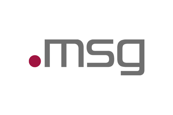 The logo for msg, featuring gray stylized lowercase letters 'msg' with a maroon dot preceding the text on a white background.