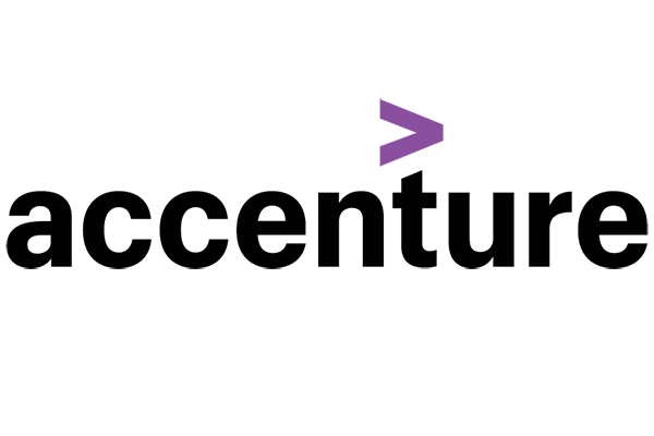 Accenture logo with a purple greater-than symbol above the text on a white background.