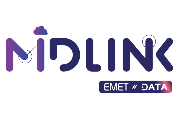 Logo for MIDLINK with the text 'EMET // DATA', featuring a cloud and gradient colors in the design.