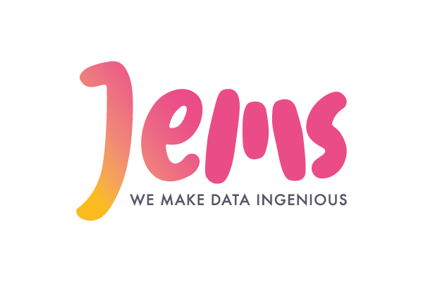 "Jems logo with gradient pink and orange text and the tagline 'We Make Data Ingenious' below."