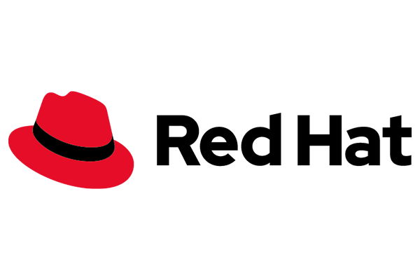 Red Hat logo with a red hat graphic and the text 'Red Hat' in black.