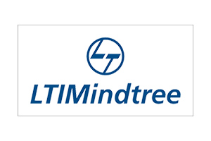 LTIMindtree logo in blue text with a circular abstract emblem above the company name.