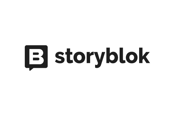 The Storyblok logo featuring a bold letter 'B' in a speech bubble followed by the text 'storyblok' in a modern sans-serif font.