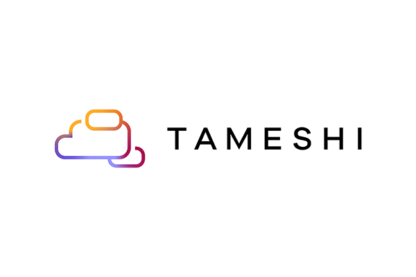 "Logo of Tameshi with a gradient cloud icon in orange, pink, and purple next to the brand name in black text."
