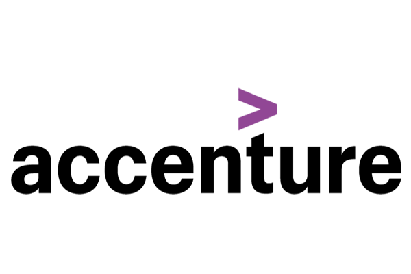 Accenture company logo featuring black text and a purple greater-than symbol above the text.