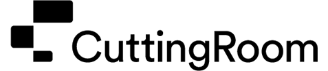 A black and white graphic illustration of a film reel and scissors representing a cutting room, typically used in film editing and video production events.