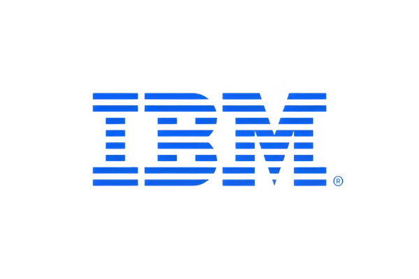 The IBM logo featuring the bold blue letters 'IBM' with horizontal stripes, set against a transparent background.