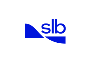 SLB company logo in blue with stylized wave graphic and 'slb' lowercase letters on a white background.