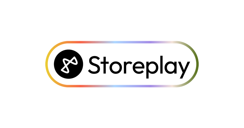 The logo for StorePlay, featuring the brand name and icon within a rounded, multicolored border. Used as the platinum sponsor graphic for NRF 2025 event materials.