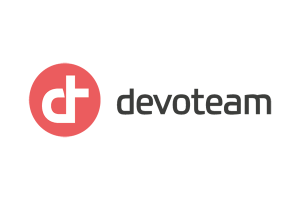 Devoteam logo with transparent background, featuring the dt icon and Devoteam text.