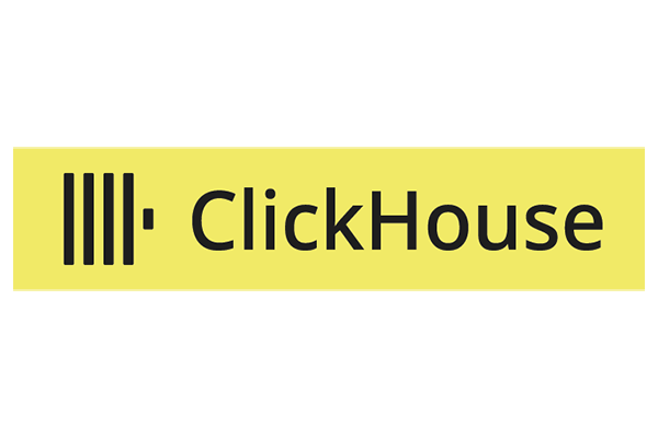 Logo for ClickHouse, featuring the name and a stylized vertical bar icon on a yellow background.