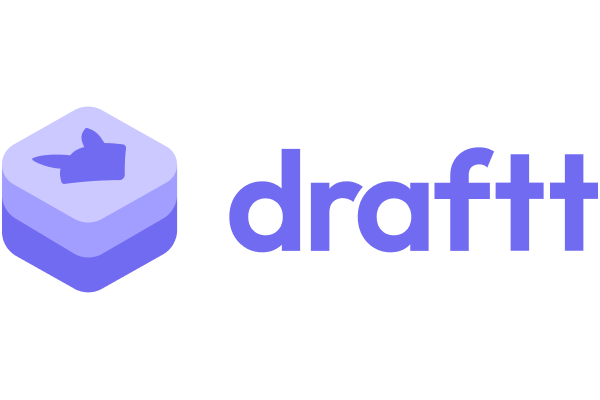 Logo for Drafttt, featuring a stylized purple icon and the word 'drafttt' in lowercase letters.