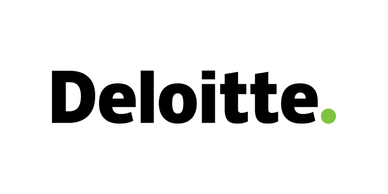 "Deloitte logo with black text and a green dot at the end."