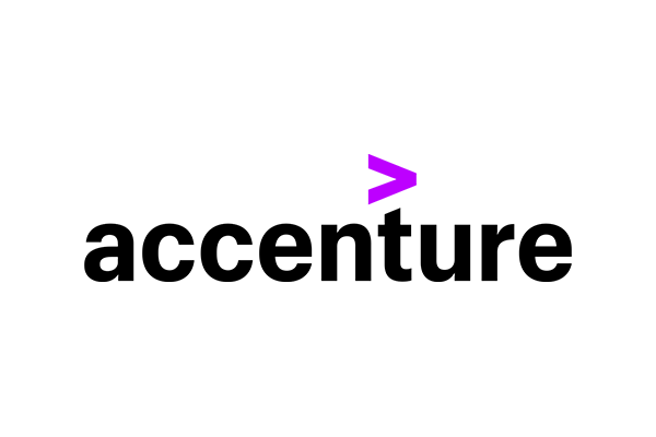 The Accenture logo with a prominent purple chevron design element.