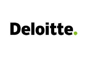Deloitte logo with black text and a green dot on a white background