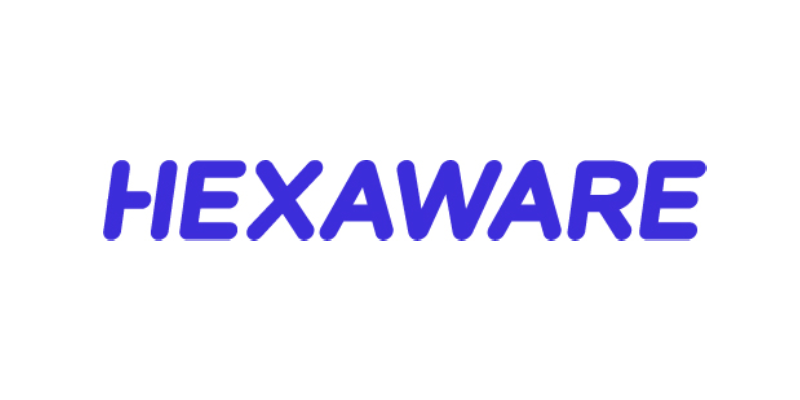 "HEXAWARE" written in bold blue letters on a white background.