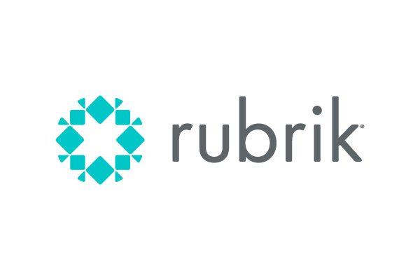 Rubrik company logo with a geometric blue icon and the word 'rubrik' in gray text.