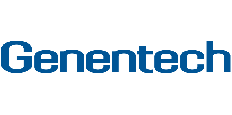 Genentech logo in blue text on a white background.