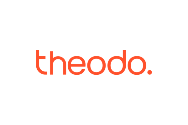 The word "theodo" in lowercase, written in bold orange font on a black background.