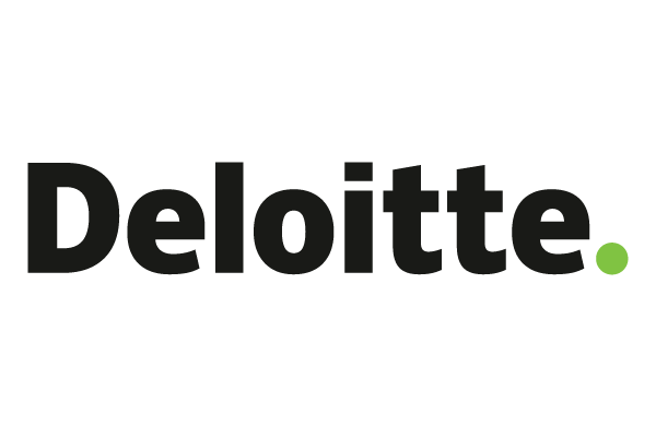 Deloitte logo with black text and a green dot on a white background.