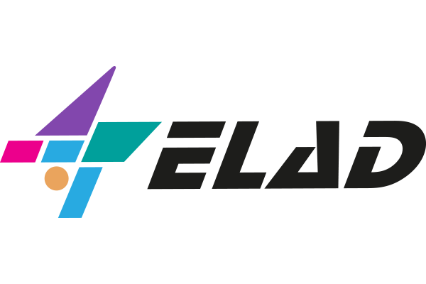 Logo for ELAD featuring abstract geometric shapes in purple, teal, pink, and orange alongside bold black text.