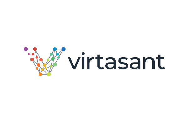 Logo of Virtasant with a colorful, network-like "V" design made of connected dots.