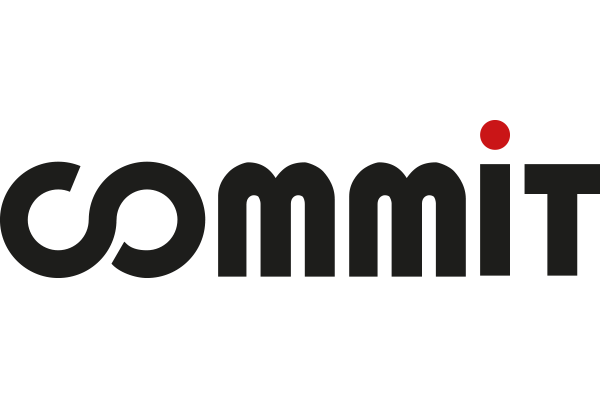 The Commit logo features the word 'COMMIT' in bold black lowercase letters with a red dot above the letter 'i'.