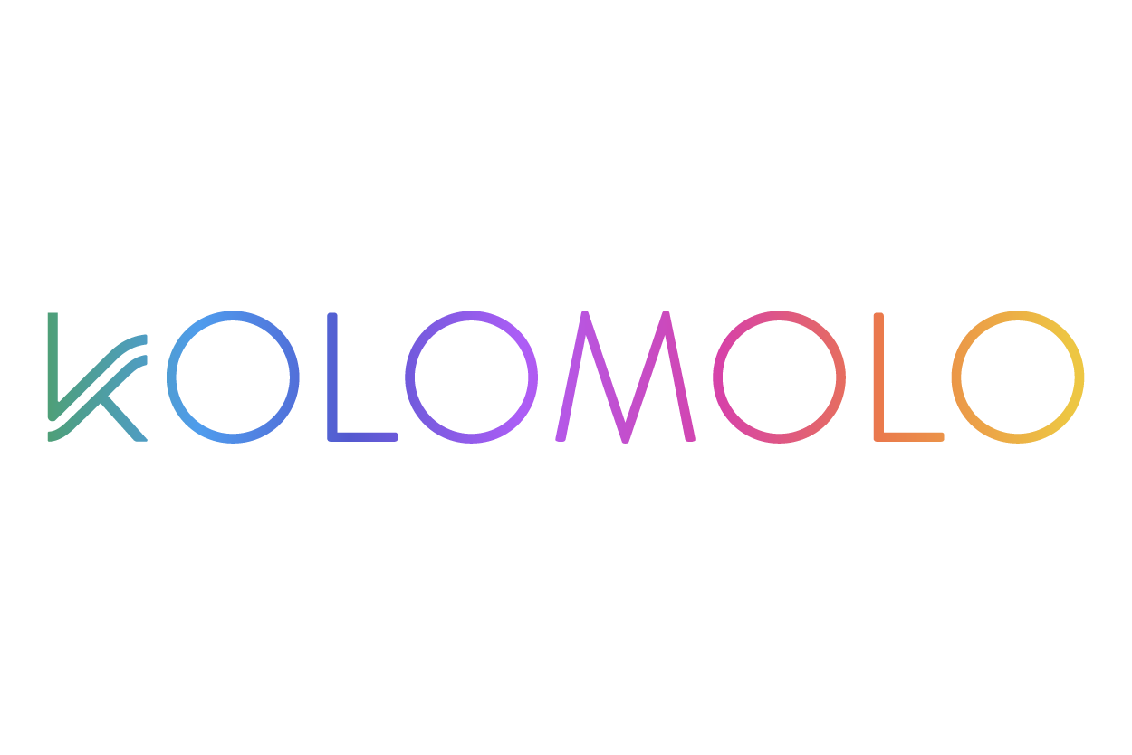 The image displays the KOLOMOLO logo in gradient-colored text on a white background.