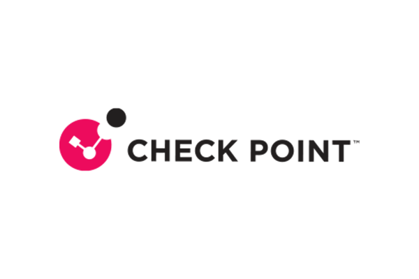 Logo of Check Point featuring a bold pink circle with a white and black graphic, and the text 'CHECK POINT' in black letters to the right.