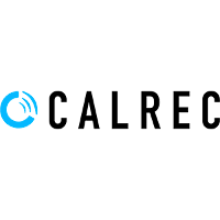 Calrec company logo with a stylized blue circular design and black text on a white background