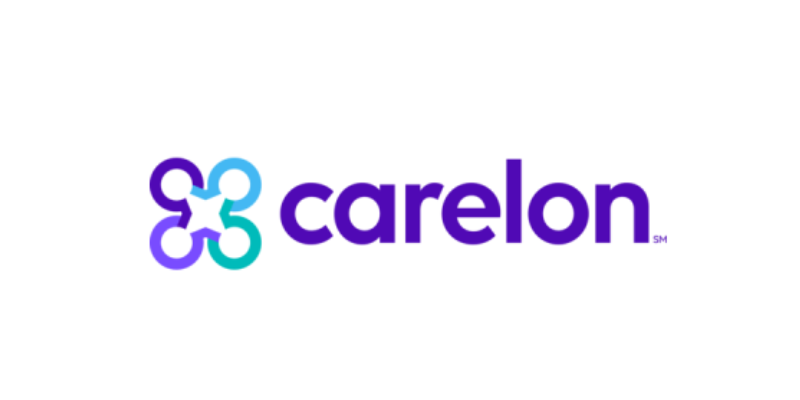 "Carelon logo with purple and teal interconnected circles forming a star shape."