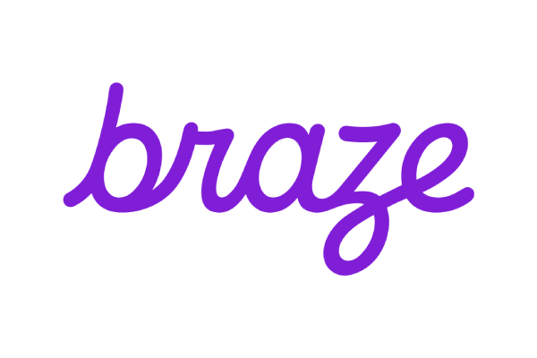 Braze logo in purple script on a white background
