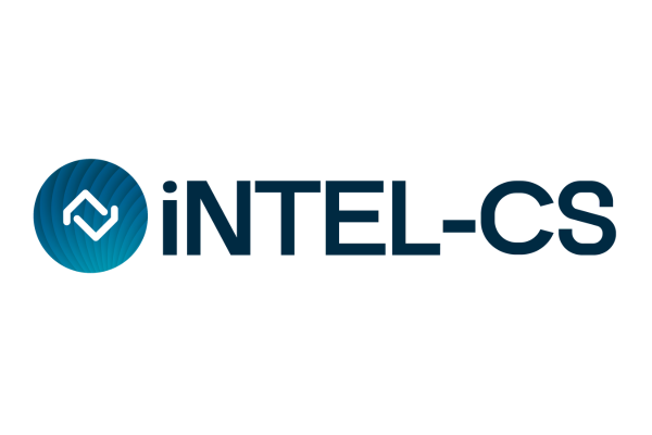Logo for iNTEL-CS, featuring a blue circular icon with a white stylized line and bold text 'iNTEL-CS'.