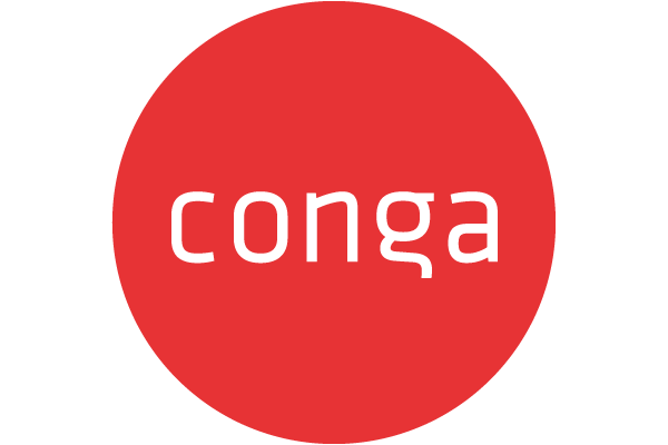 Red circle with the word "conga" in white lowercase letters.