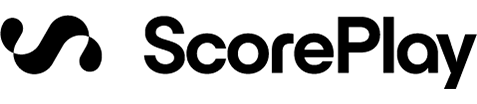The ScorePlay logo in black and white, featuring stylized text. 