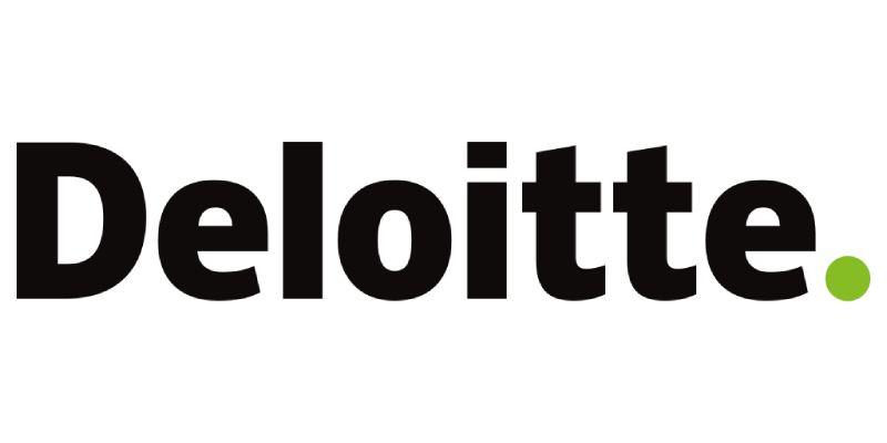 Deloitte logo with black text and a green dot at the end.
