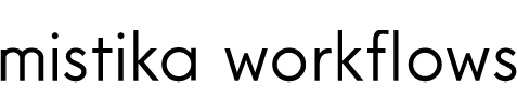 The Mistika Workflows logo in black text on a transparent background.