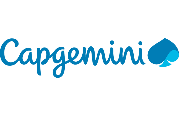 Blue Capgemini logo with a stylized swirl on the right.