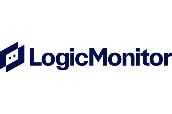 "LogicMonitor logo with a navy blue geometric icon and text."