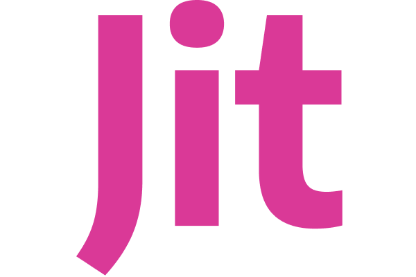 The image shows the word 'jit' in lowercase, bold, pink lettering on a transparent background. This is likely a logo or brand graphic.