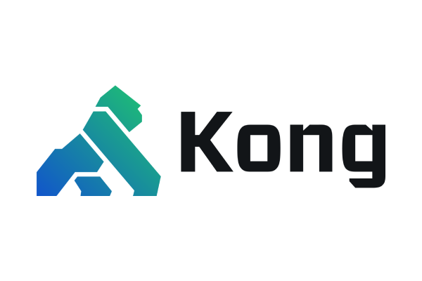 Kong logo with stylized blue and green geometric gorilla icon and the word 'Kong' in bold black text.