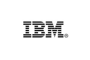 "IBM logo with horizontal stripes forming the letters."