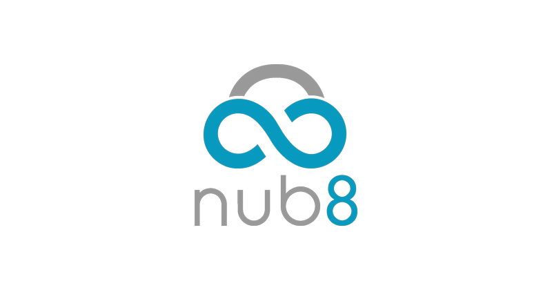 Logo for nub8 featuring a blue infinity symbol and a cloud design above the text 'nub8'. Created for NRF 2025 event promotions.