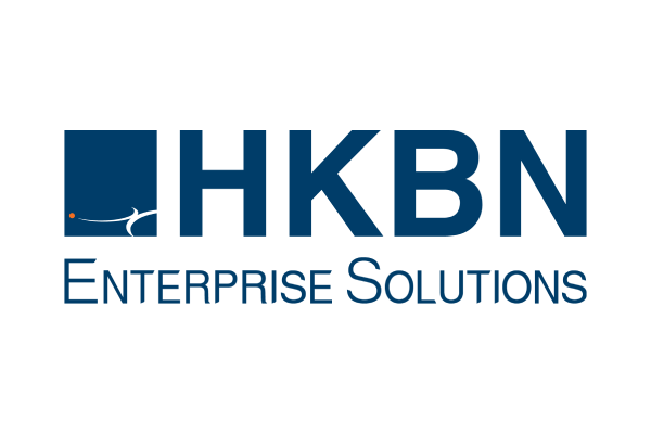 Logo for HKBN Enterprise Solutions, featuring the company name in blue text with a graphic element on the left side.