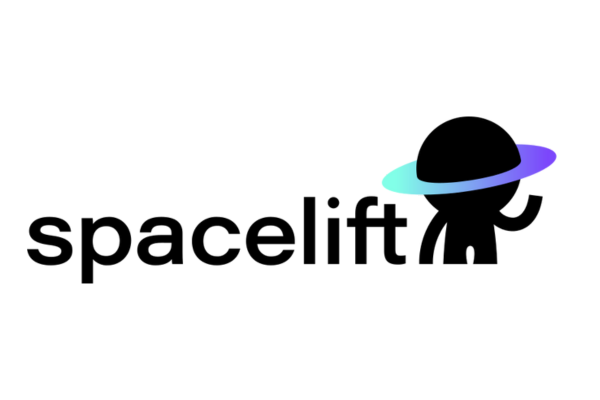 A black silhouette of a person running with a gradient swoosh in blue and purple encircling their torso.