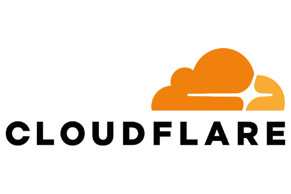 Cloudflare logo with black text and orange cloud graphic.