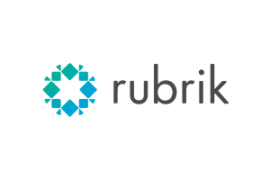 Rubrik company logo with geometric teal and blue icon and 'rubrik' text